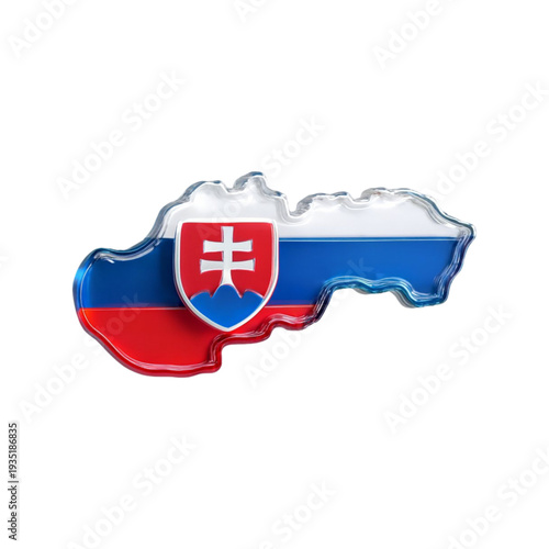 slovakia 3d glass map with national flag and coat of arms