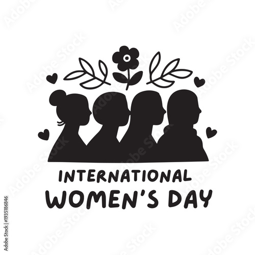 Black and White International Women's Day Floral Graphic.
