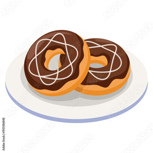 Donuts on plate design sweet food and dessert theme illustration suitable for cafe menu pastry shop branding and snack concept