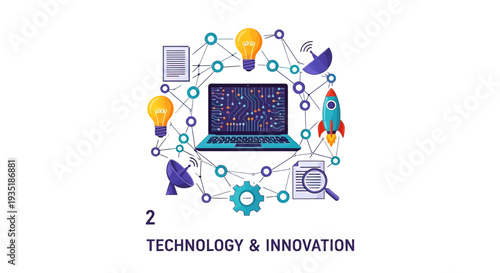 Technology Innovation Laptop Surrounded by Icons.