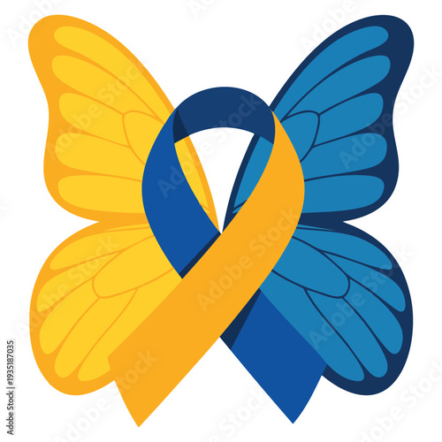 Down syndrome butterfly illustration isolated vector awareness symbol design element suitable for support campaign inclusion and advocacy themes