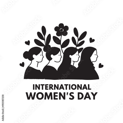 Black and White International Women's Day Floral Graphic.