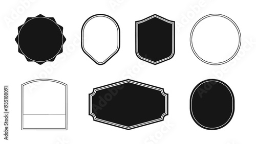 A collection of versatile and elegant blank vector frames and labels in various classic shapes perfect for retro designs, branding, and decorative elements.