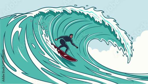 Surfer riding massive wave with skill and precision in ocean