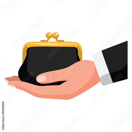 Flat and isolated purse hand money financial item commerce market icon vector illustration suitable for banking trade and payment concept designs