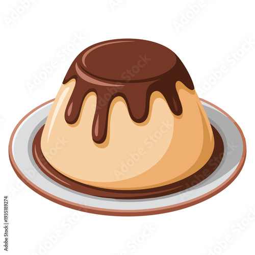 Flat color custard pudding with caramel sauce vector illustration template design ideal for restaurant menu dessert promotion and sweet dish concepts