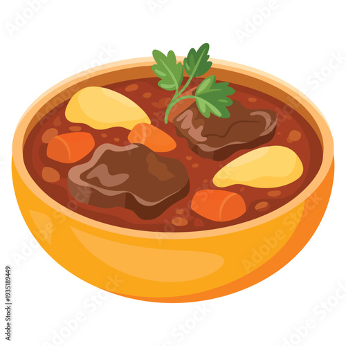 Flat color Goulash Hungarian meat stew vector illustration template design perfect for restaurant menu traditional food packaging and comfort meal concepts