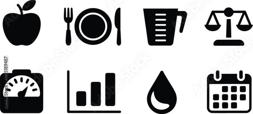Vector icons for healthy living and nutrition concepts