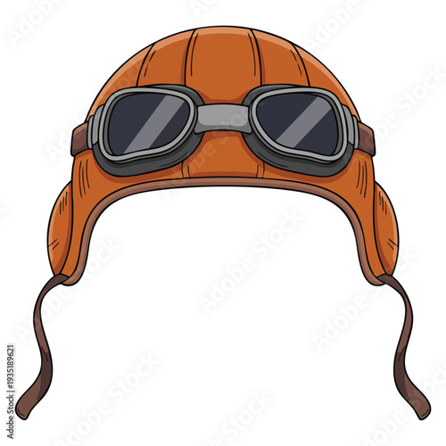 Flat icon aviator hat with glasses cartoon element in vector illustration style, perfect for aviation themes and retro pilot artwork