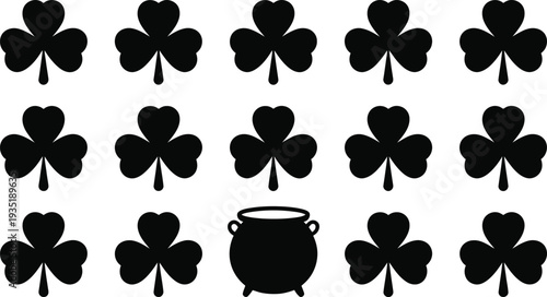 Vector pot of gold and shamrocks pattern illustration