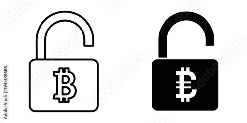 Bitcoin and dollar cryptocurrency security lock icons isolated on white background for finance and digital investment protection