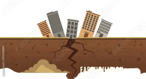 Buildings Falling into Earthquake Cracked Ground.
