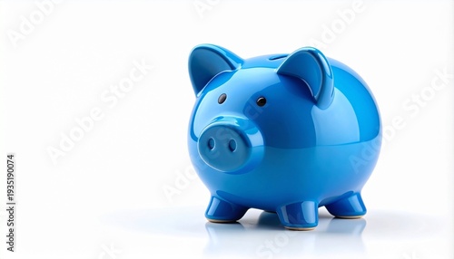 Glossy blue piggy bank symbolizing savings and finance.