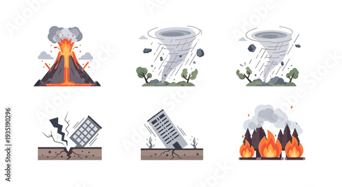 Natural Disasters Volcano Tornado Earthquake Fire.