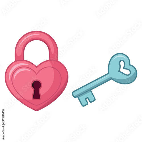 Flat vector illustration of love padlock and key clean vector illustration for romance valentines day couple trust and relationship themed designs