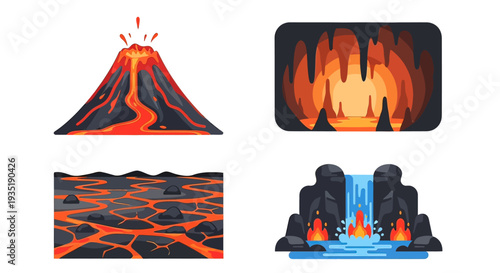 Volcano Erupting Lava Fire Illustration Graphics.
