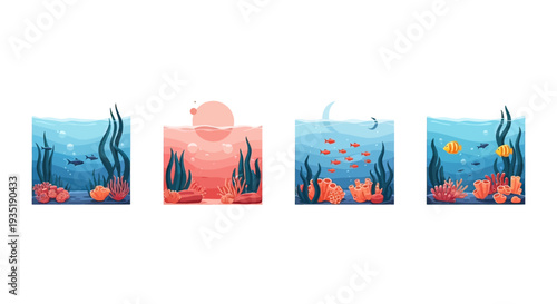 Underwater Sea Life Scenes with Fish.