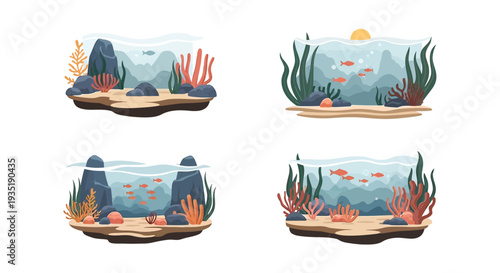 Vibrant Aquarium Scenes with Coral and Fish.