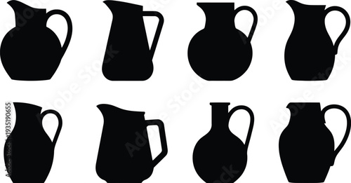 Vector graphics of various pitcher silhouettes in different orientations