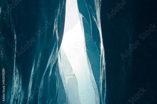 Abstract View Inside Blue Ice Cave or Glacier