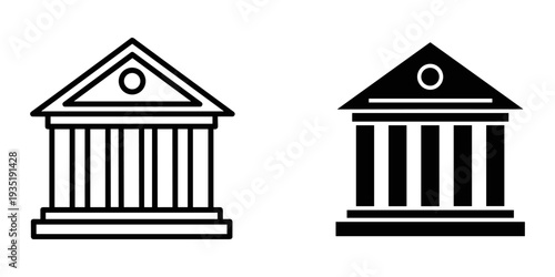 Classic courthouse building icons set black and white line art vector illustration isolated