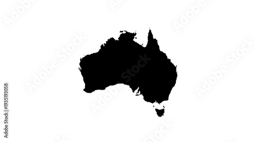 Australia Map Black Silhouette with Tasmania. Simple Geographic Outline of Australian Continent. Vector Graphic on White Background.