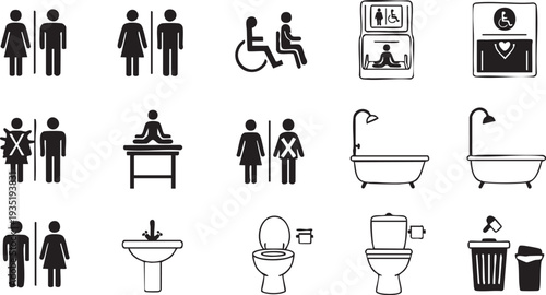Black and white of bathroom and toilet symbols restroom