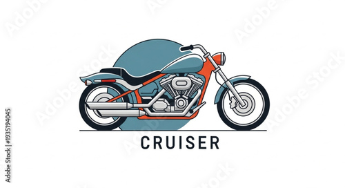 Classic Cruiser Motorcycle Illustration with Detailed Engine.