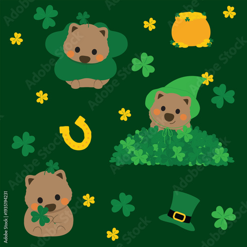 Adorable Wombat Irish Celebration Seamless Design