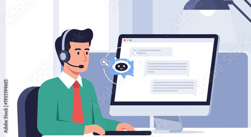 An office worker efficiently manages customer support and streamlines communication processes with the seamless integration of an advanced AI assistant. 