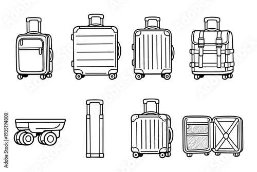 Assorted suitcase icons displayed in rows on dark background