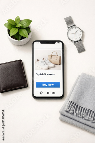 Minimalist composition online purchase via smartphone 