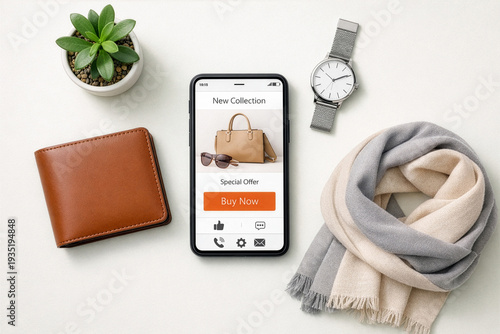 Minimalist composition online purchase via smartphone 