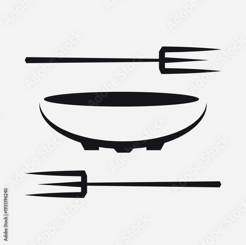 Logotipo Minimalista de Molcajete o Tazón con Tenedores de Parrilla Estilizados