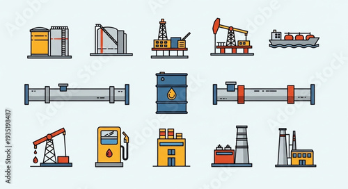 Collection of industrial oil and gas industry icons.