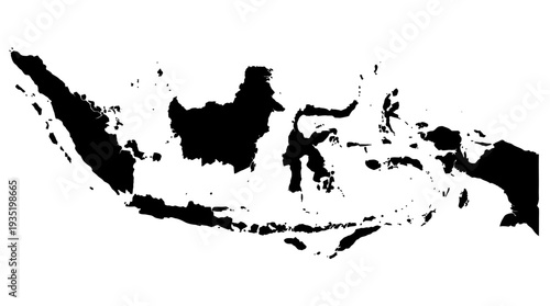 Indonesia Map Silhouette: Black and White Geographic Outline of the Indonesian Archipelago