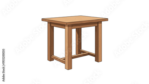 Sturdy, four-legged wooden table with a simple, classic design and natural grain texture, isolated on a white background, perfect for interior icons.