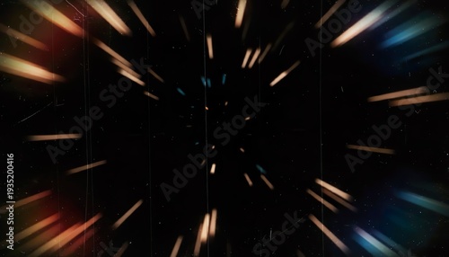 Abstract background featuring dynamic motion blur with retro film overlay effects, including scratch dust texture, grain gradient, and soft bokeh light leaks.