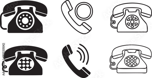 Black and white of old rotary phones and handsets