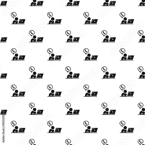 Call center agent with laptop providing online assistance, creating a repeating background