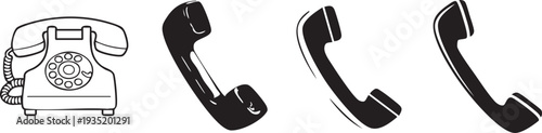 Black and white of old telephones rotary phone handsets