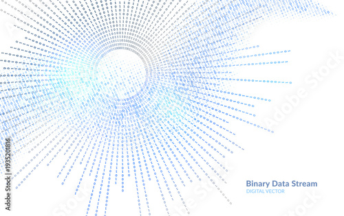 Binary code stream background in light colors. Represents digital communication, information flow, and data management systems