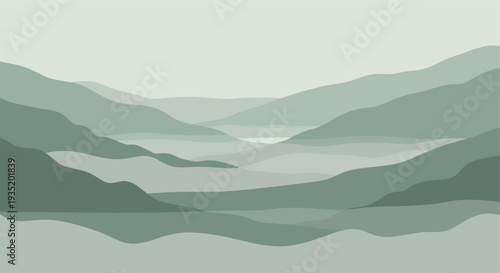 Abstract sage green mountain range in a minimalist landscape, perfect for backgrounds, web design, or nature-themed projects, evoking tranquility and peace.