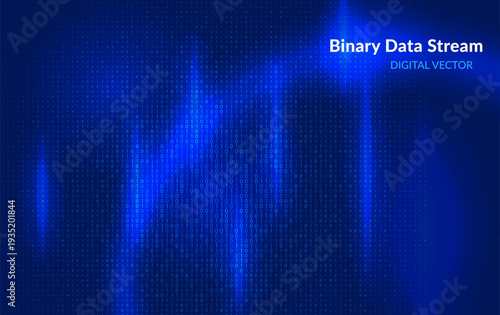 Futuristic matrix background with binary digits forming digital waves. Represents big data, AI systems, and data visualization design
