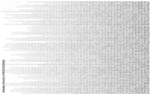 Abstract binary data stream on white background with blue digital lines. Concept of data management system, big data, and computer technology visualization