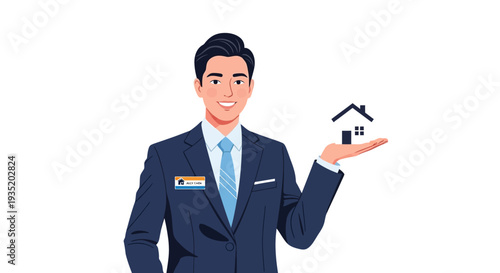 A professional young woman in business attire sits at a modern office desk while smiling warmly and working on her sleek laptop in a bright corporate environment