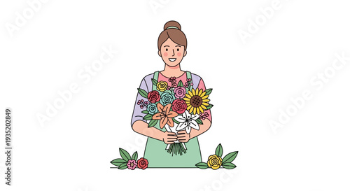 A professional young woman in business attire sits at a modern office desk while smiling warmly and working on her sleek laptop in a bright corporate environment