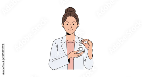 A professional young woman in business attire sits at a modern office desk while smiling warmly and working on her sleek laptop in a bright corporate environment