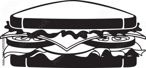 Black silhouette of a sandwich side view on a white background, minimal outline