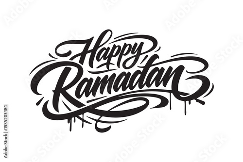 A beautiful vector art design featuring the italic words “Happy Ramadan” in an elegant and spiritual style.